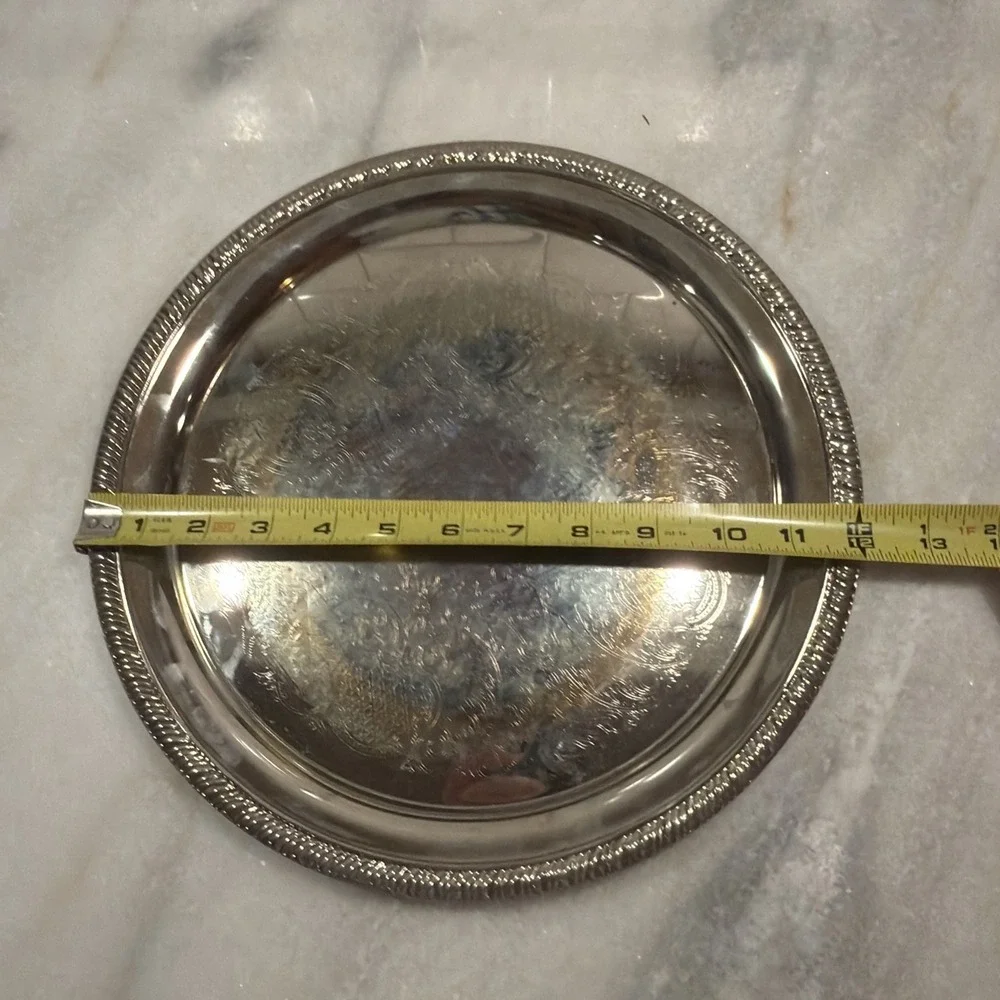 Vintage Silver Plated Etched Serving Tray 12in OLA001